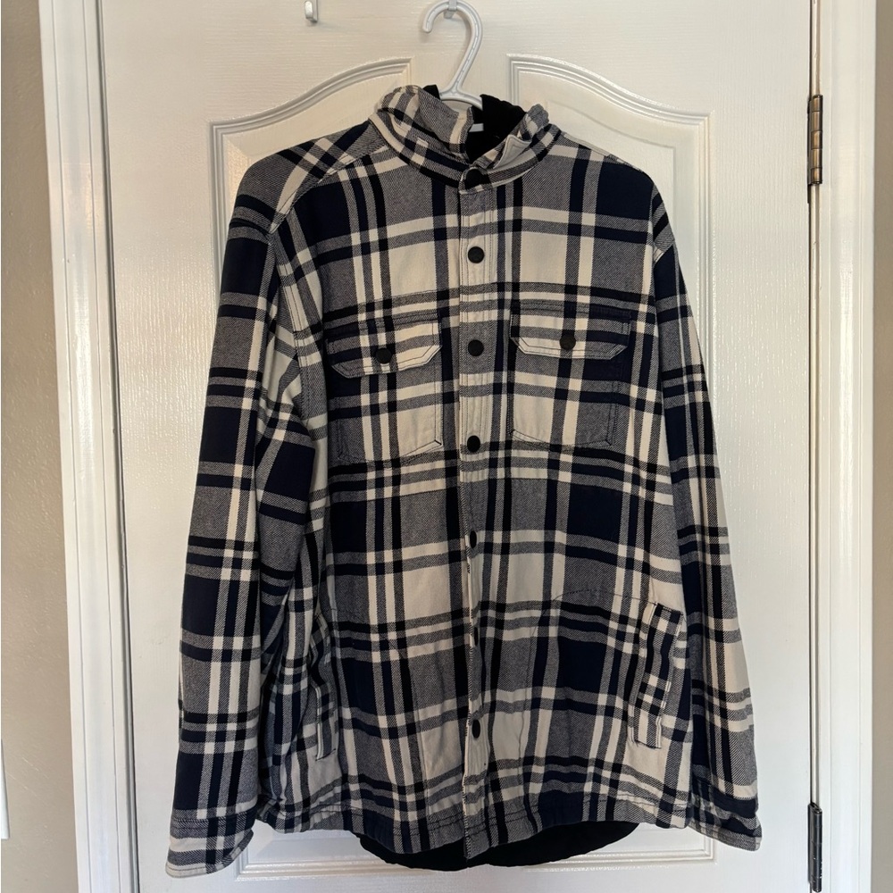 Men's Plaid Shirt Jacket in Black and White